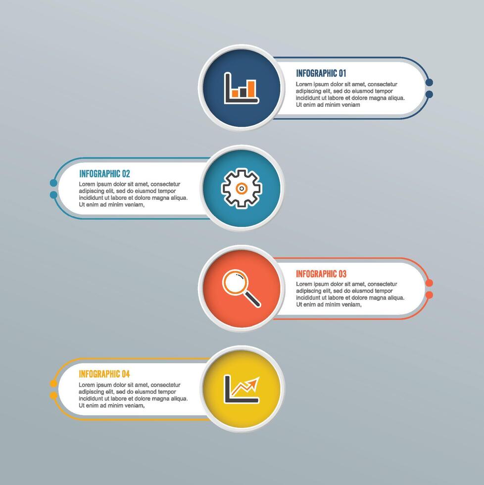 Modern infographic elements. Vector banner with 4 options. Design template with circles and icons. Can be used for workflow layout, diagram, report, number and step up options, web design.