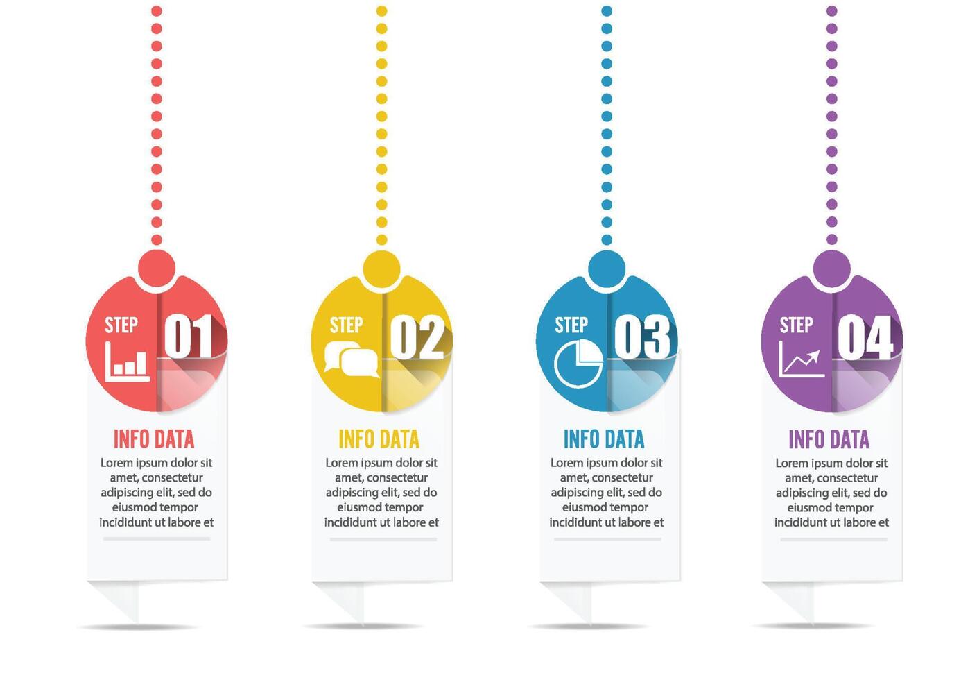 El vector de diseño infográfico y los iconos de marketing se pueden utilizar para el diseño del flujo de trabajo, el diagrama, el informe anual y el diseño web. concepto de negocio con 4 opciones, pasos o procesos.