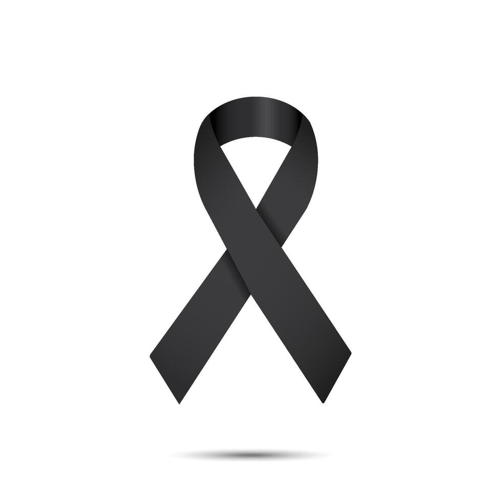 Black ribbon vector, mourning and melanoma sign vector