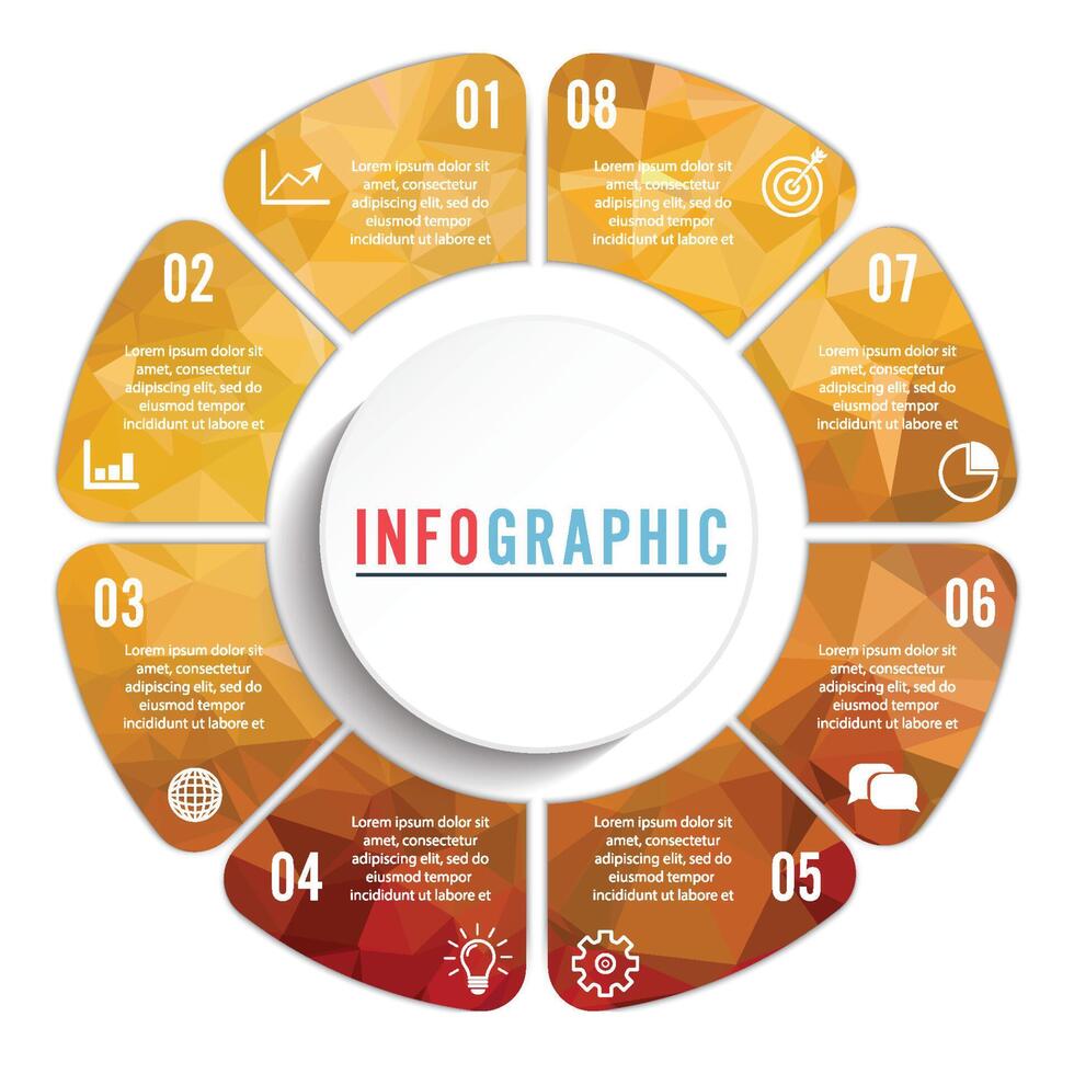 diagrama infográfico de polígono conectado vectorial. gráfico circular con 8 opciones. pasos de progreso en papel para el tutorial. banner de secuencia de concepto de negocio. eps10 diseño de flujo de trabajo de rompecabezas de ocho partes. vector