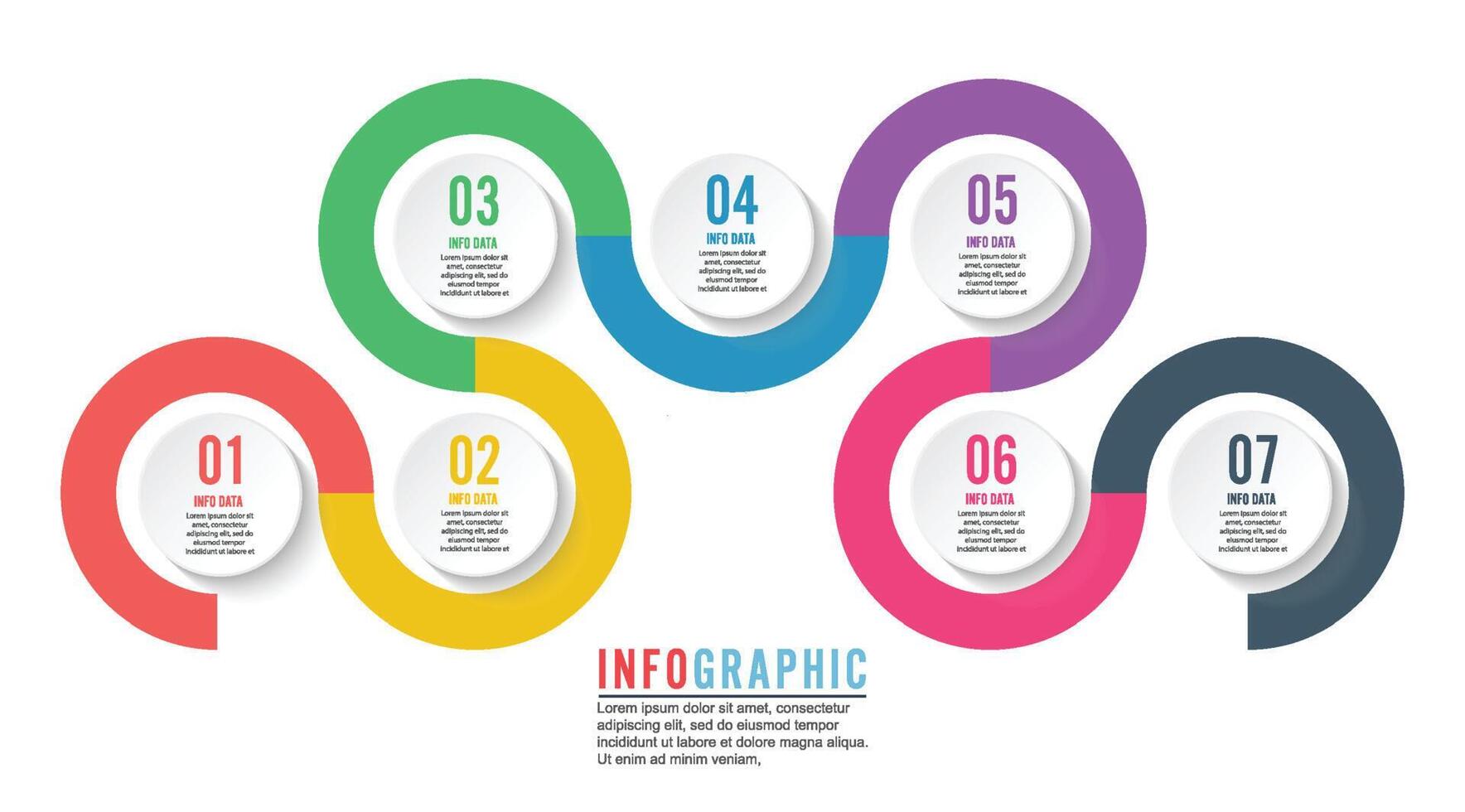 Infographics step by step. Universal abstract element of chart, graph, diagram with 7 options, parts, processes connected via bone. Vector business template for presentation and training.