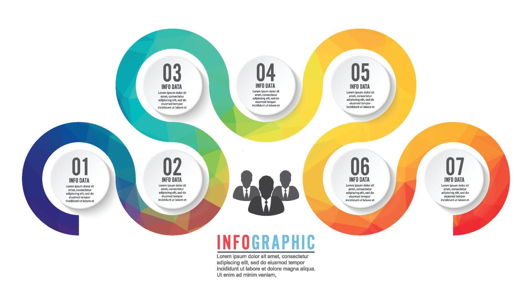 Infographics step by step. Universal abstract element of chart, graph, diagram with 7 options, parts, processes connected via bone. Vector business template for presentation and training.