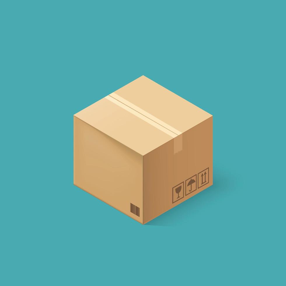 Closed cardboard box taped up and isolated on a white background. vector