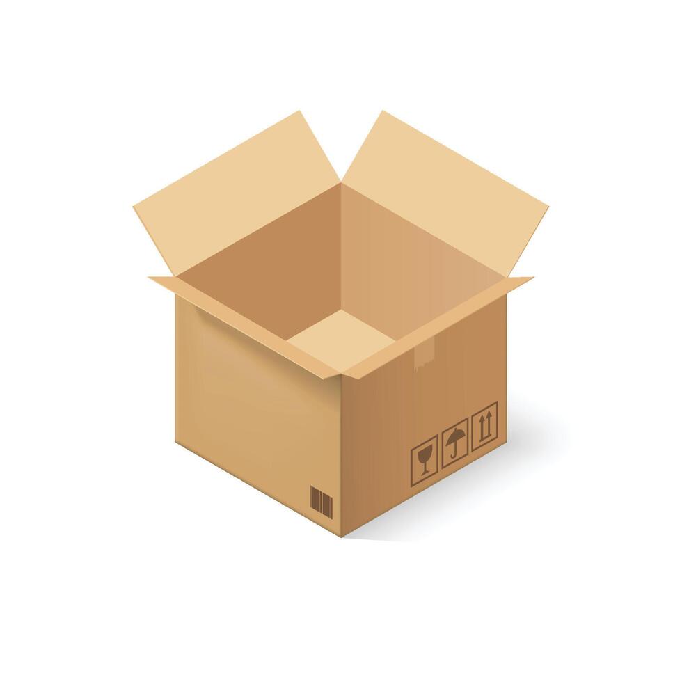 Empty cardboard box opened isolated on transparent white background - eps10 vector illustration
