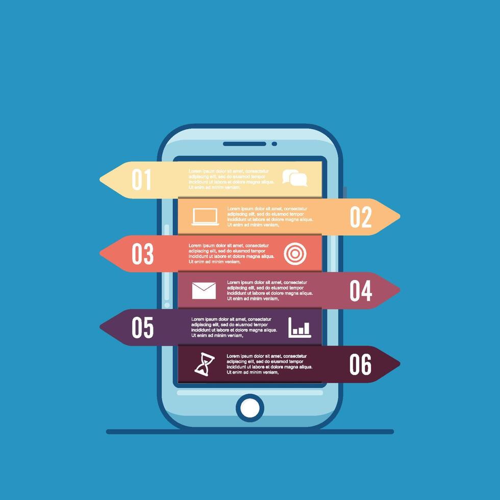 teléfono móvil vectorial para infografía. plantilla para diagrama, gráfico, presentación y gráfico. concepto de negocio con 6 opciones, partes, pasos o procesos. fondo abstracto. vector