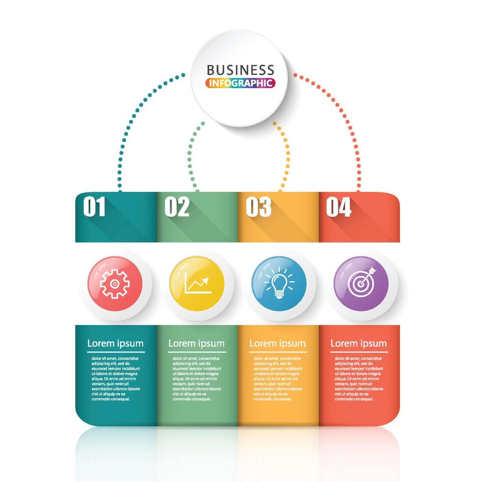 vector de elementos infográficos con 4 opciones, puede usarse para paso, flujo de trabajo, diagrama, banner, proceso, plantilla de presentación comercial, diseño web, lista de precios, escala de tiempo, informe.