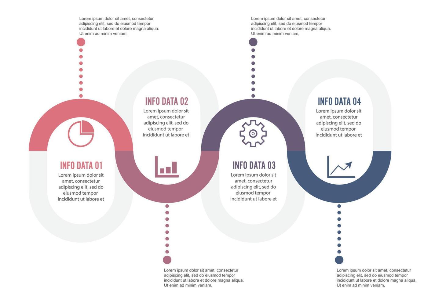 Template Timeline Infographic colored horizontal numbered for four position can be used for workflow, banner, diagram, web design, area chart vector