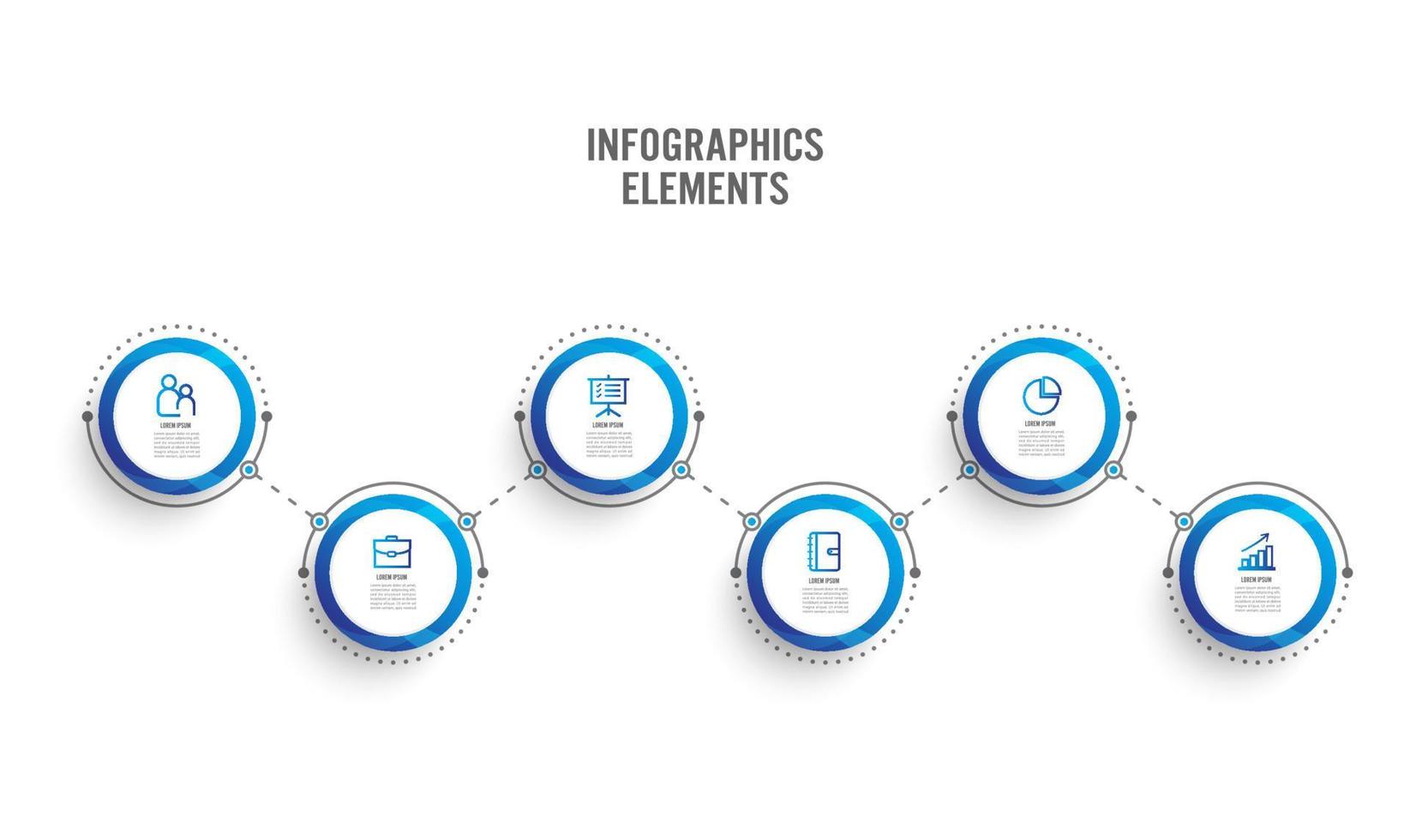 Elementos abstractos de la plantilla de infografía gráfica con etiqueta, círculos integrados. concepto de negocio con 6 opciones. para contenido, diagrama, diagrama de flujo, pasos, partes, infografías de línea de tiempo, diseño de flujo de trabajo. vector