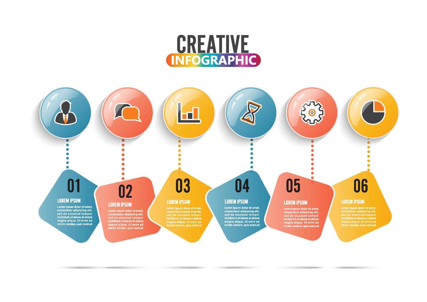 El vector de diseño infográfico y los iconos de marketing se pueden utilizar para el diseño del flujo de trabajo, el diagrama, el informe anual y el diseño web. concepto de negocio con 6 opciones, pasos o procesos.