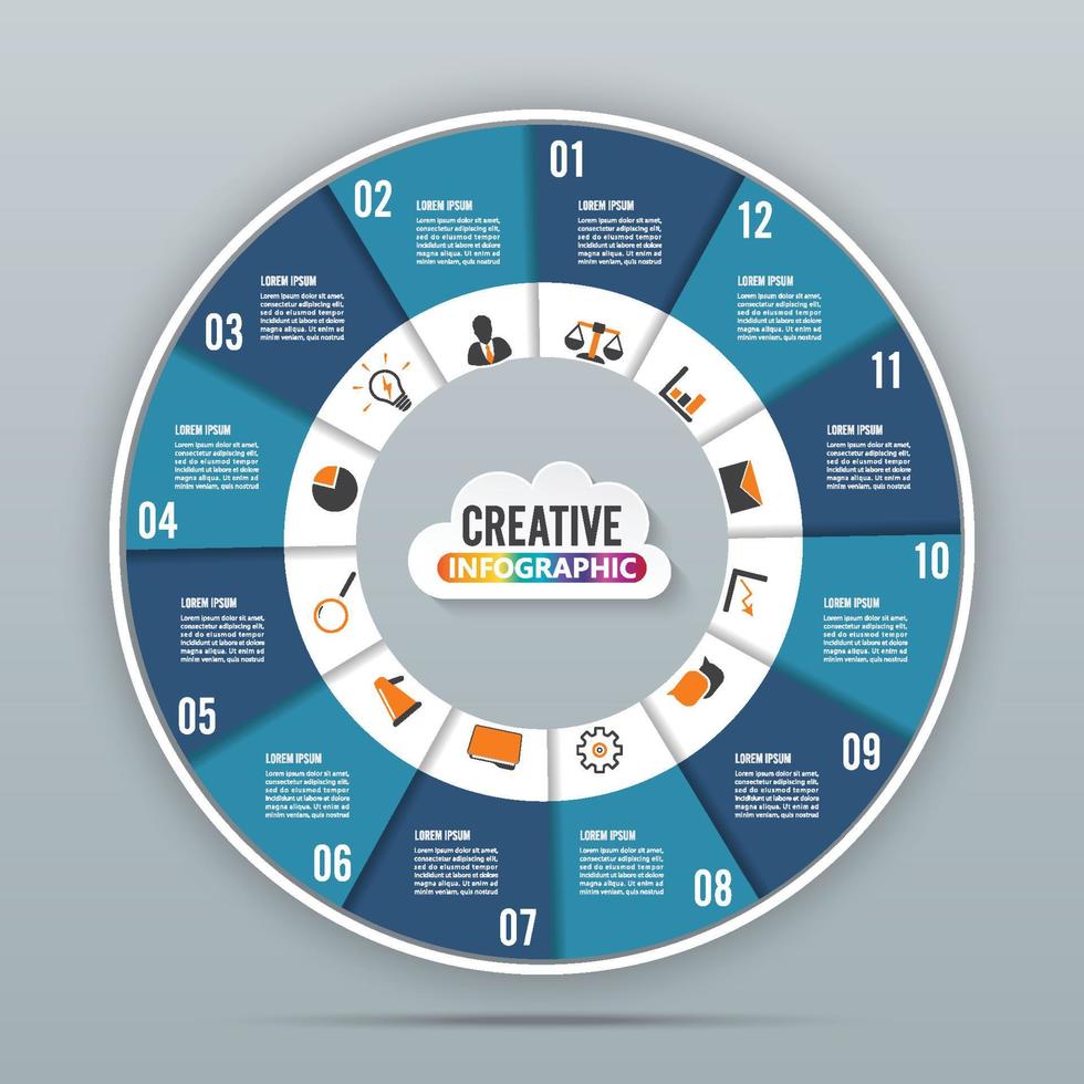 plantilla infográfica de gráfico circular con 12 opciones para presentaciones, publicidad, diseños, informes anuales vector