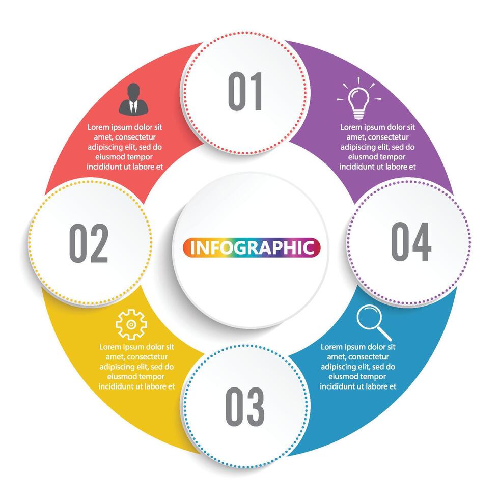 Vector infographic circle template with 4 steps, parts, options, sectors, stages. Can be used for graph, pie chart, workflow layout, cycling diagram, brochure, report, presentation.