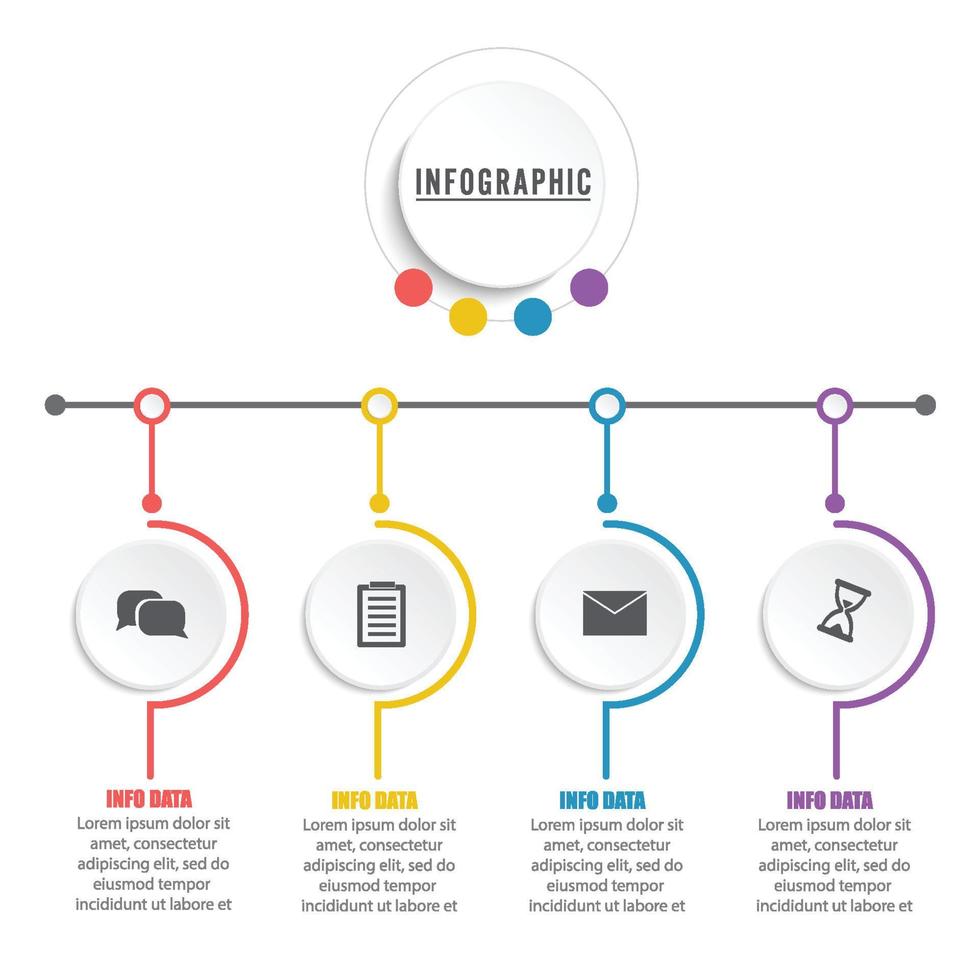 línea de tiempo del concepto de negocio. plantilla de infografía, infografía de 4 pasos de papel realista, banner vectorial se puede utilizar para el diseño de flujo de trabajo, diagrama, presentación, educación o cualquier opción de número. vector