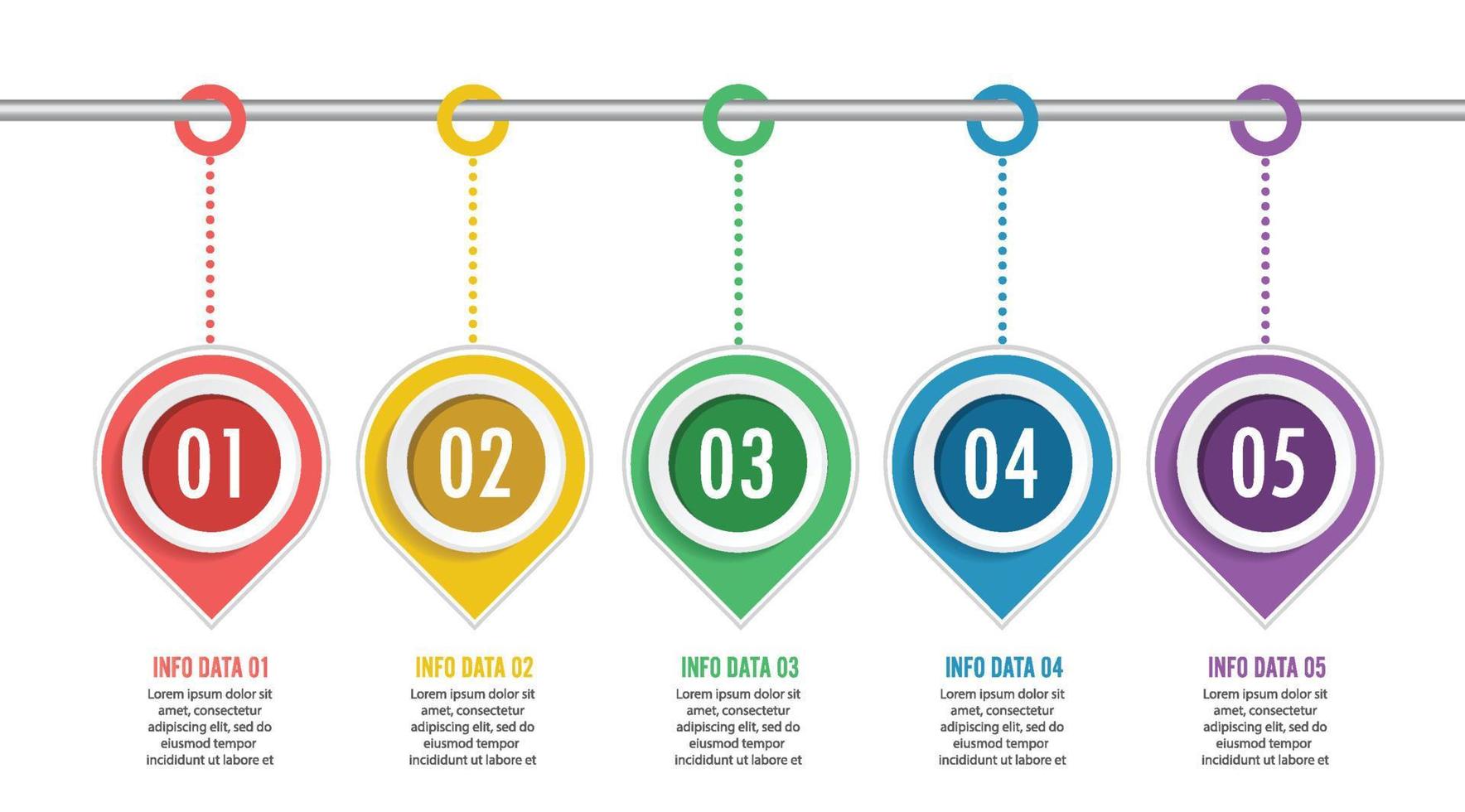 Template Timeline Infographic colored horizontal numbered for six position can be used for workflow, banner, diagram, web design, area chart vector