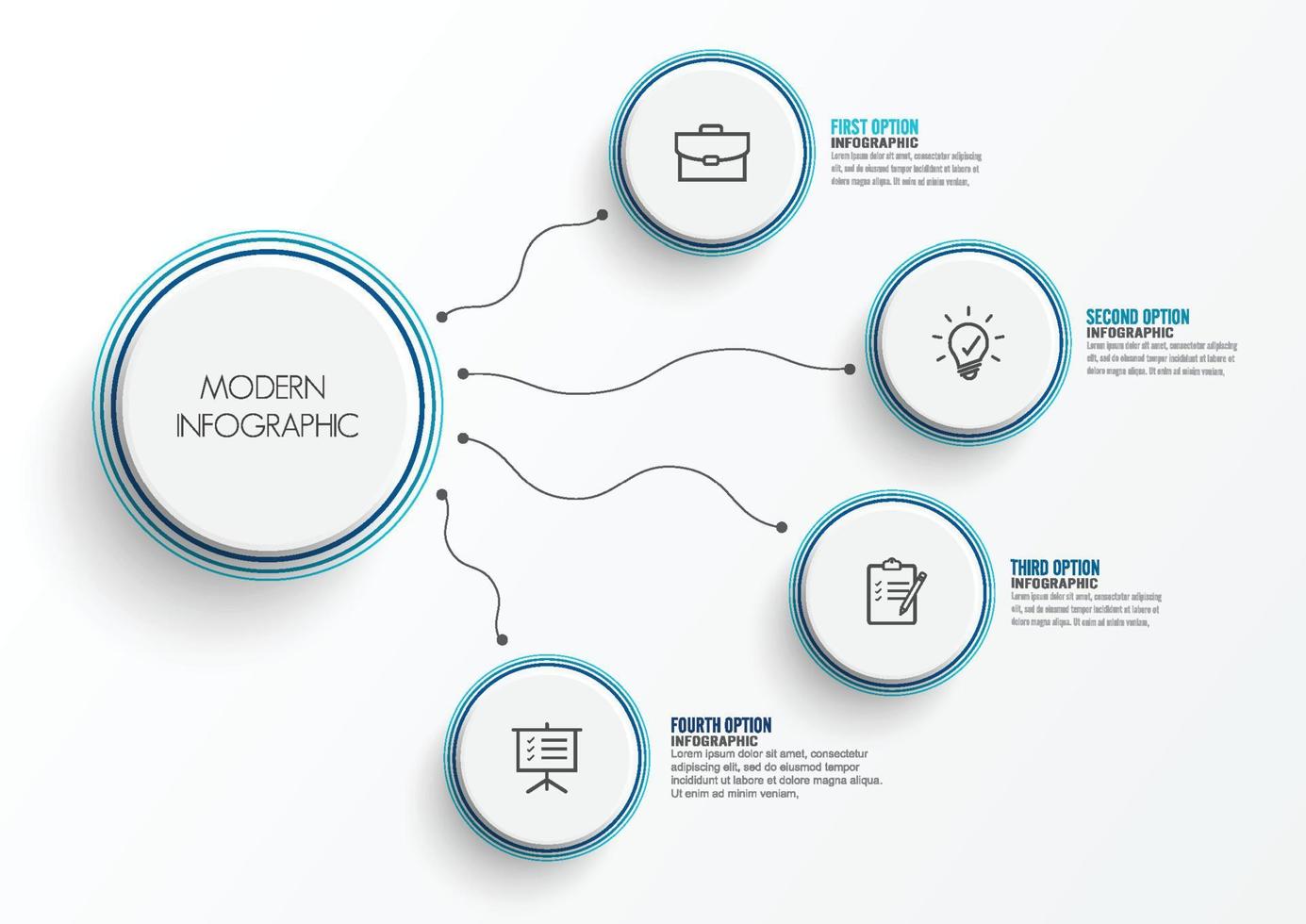 elementos abstractos de la plantilla infográfica gráfica con etiqueta, círculos integrados. concepto de negocio con 4 opciones. para contenido, diagrama, diagrama de flujo, pasos, partes, infografías de línea de tiempo, diseño de flujo de trabajo, vector