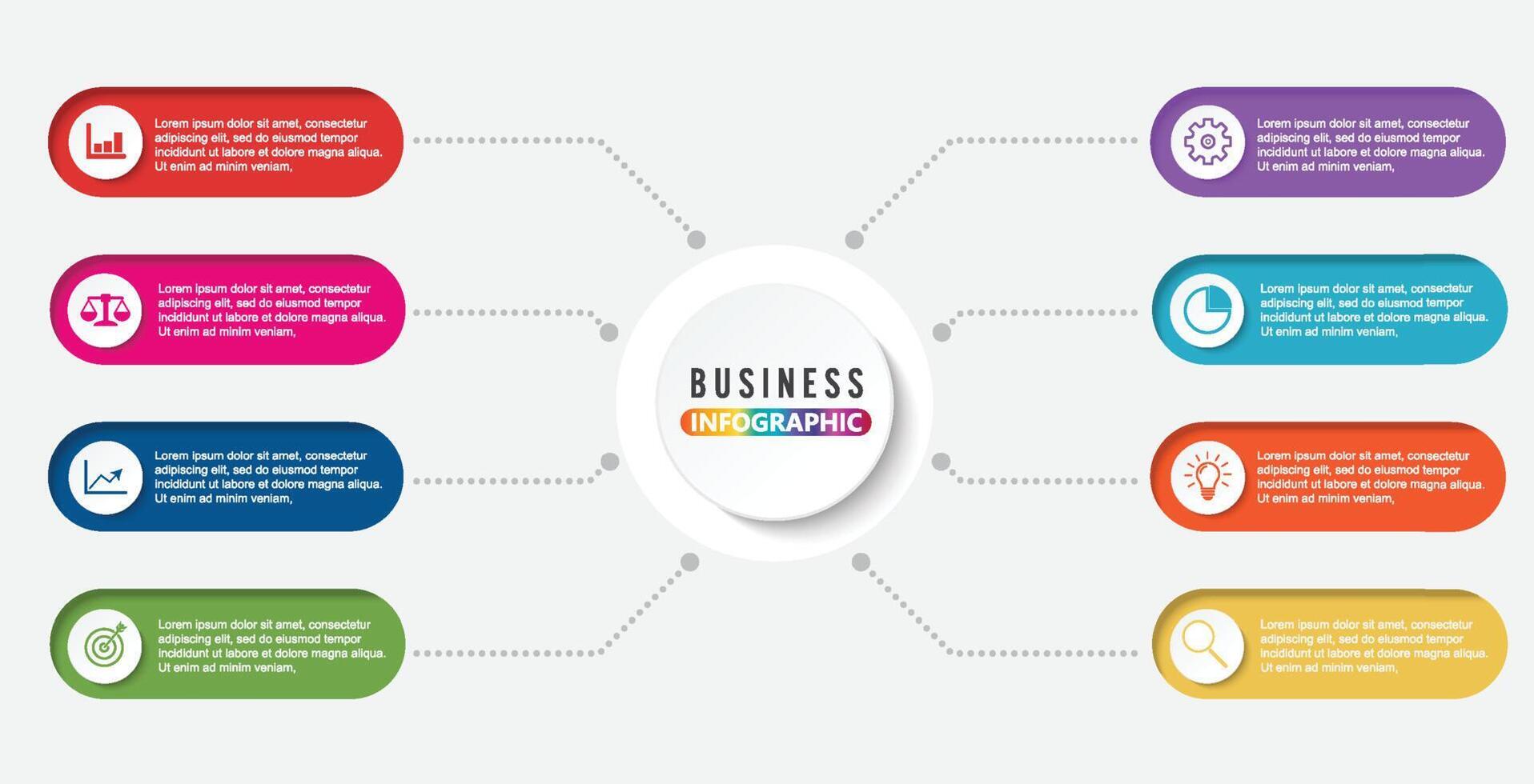 Timeline infographics design vector and marketing icons can be used for workflow layout, diagram, annual report, web design. Business concept with 8 options, steps or processes.