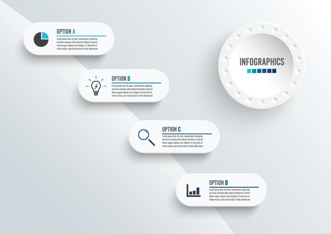 Elementos abstractos de la plantilla de infografía gráfica con etiqueta, círculos integrados. concepto de negocio con 4 opciones. para contenido, diagrama, diagrama de flujo, pasos, partes, infografías de línea de tiempo, diseño de flujo de trabajo. vector