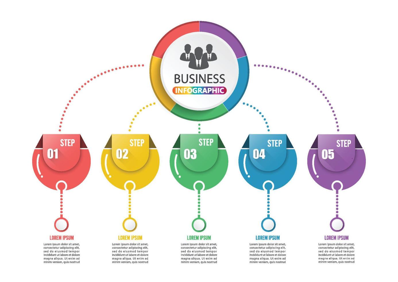 plantilla infográfica 3d abstracta con cinco pasos para el éxito. plantilla de círculo empresarial con opciones para folleto, diagrama, flujo de trabajo, línea de tiempo, diseño web. pasos vectoriales 10 vector