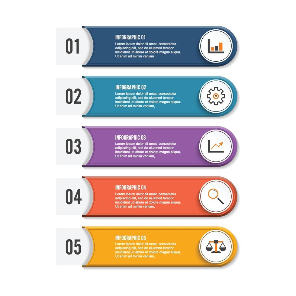Modern infographic elements. Vector banner with 5 options. Design template with circles and icons. Can be used for workflow layout, diagram, report, number and step up options, web design.