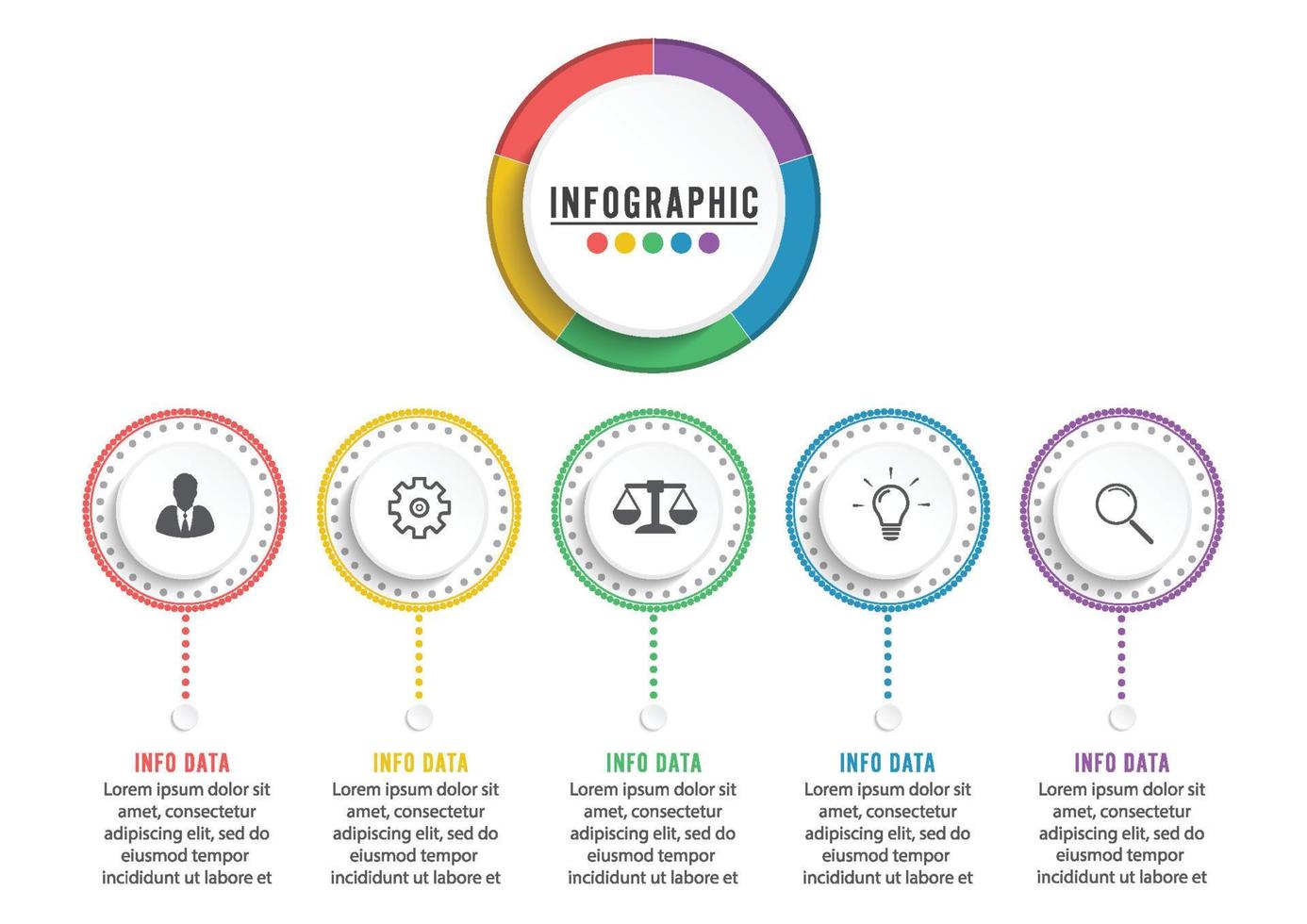 plantilla infográfica 3d abstracta con cinco pasos para el éxito. plantilla de círculo empresarial con opciones para folleto, diagrama, flujo de trabajo, línea de tiempo, diseño web. pasos vectoriales 10 vector