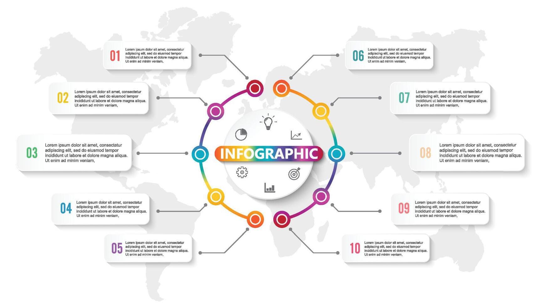 elementos de diseño infográfico para sus datos comerciales con 10 opciones, partes, pasos, líneas de tiempo o procesos. ilustración vectorial vector