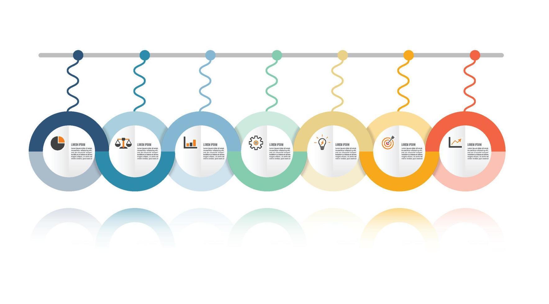 Los iconos vectoriales y de marketing de diseño infográfico de 7 partes se pueden utilizar para el diseño de flujo de trabajo, diagrama, informe, diseño web. concepto de negocio con opciones, pasos o procesos. vector