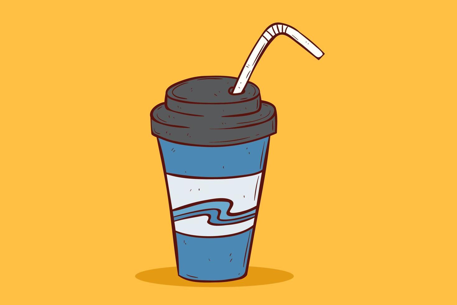hand drawn soda cup with straw on yellow background vector