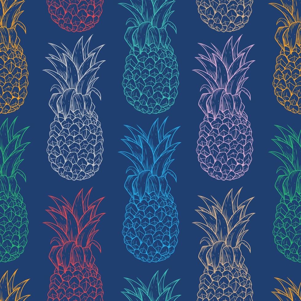 summer pineapple in seamless pattern with colorful hand drawn style vector