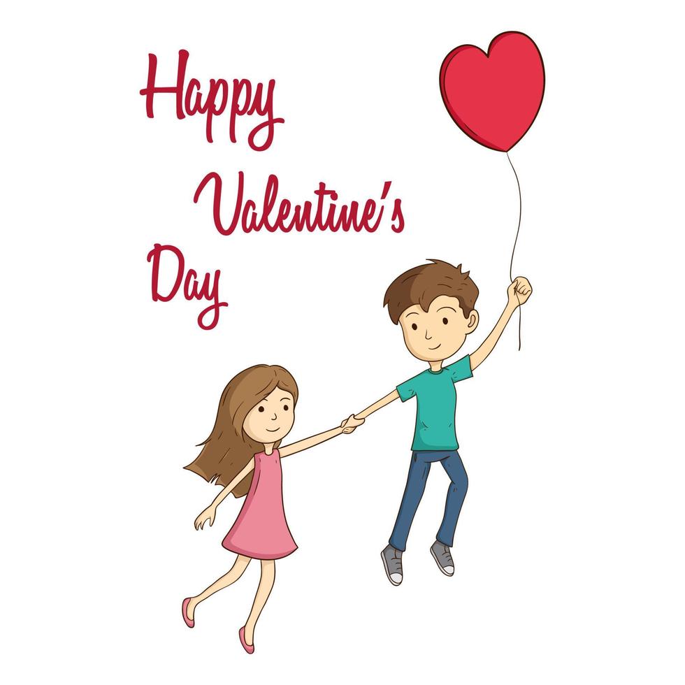 valentines couple holding a love shape balloon vector
