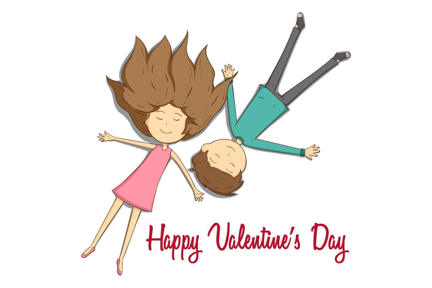 happy valentines couple lying down with smile expression vector