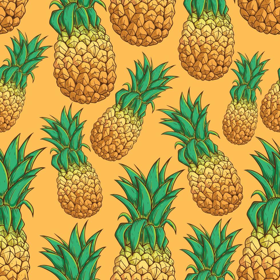 seamless pattern fresh pineapple hand drawn vector