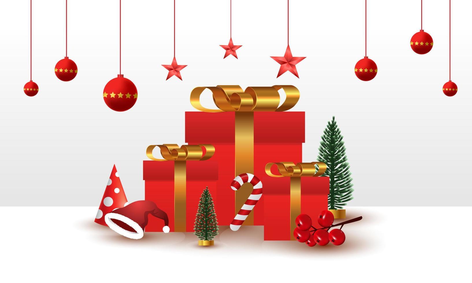 Background decorated with red gift boxes. merry Christmas. vector