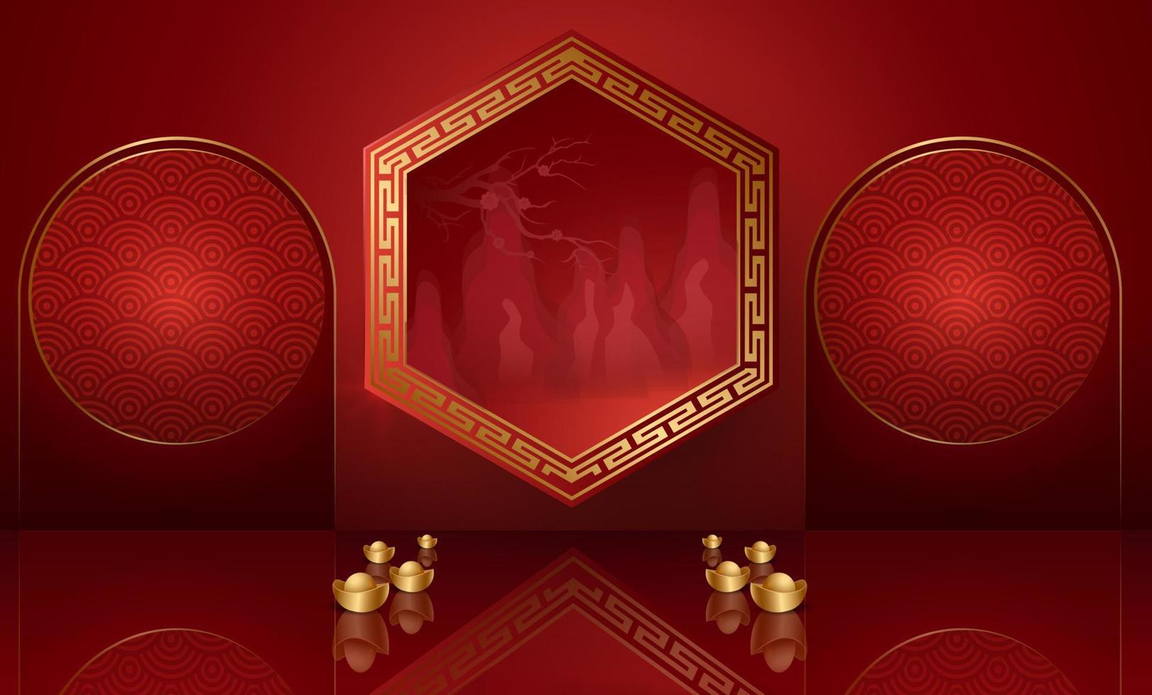 Podium and background for  Chinese new year,Chinese Festivals,  Mid Autumn Festival , flower and asian elements on background. vector