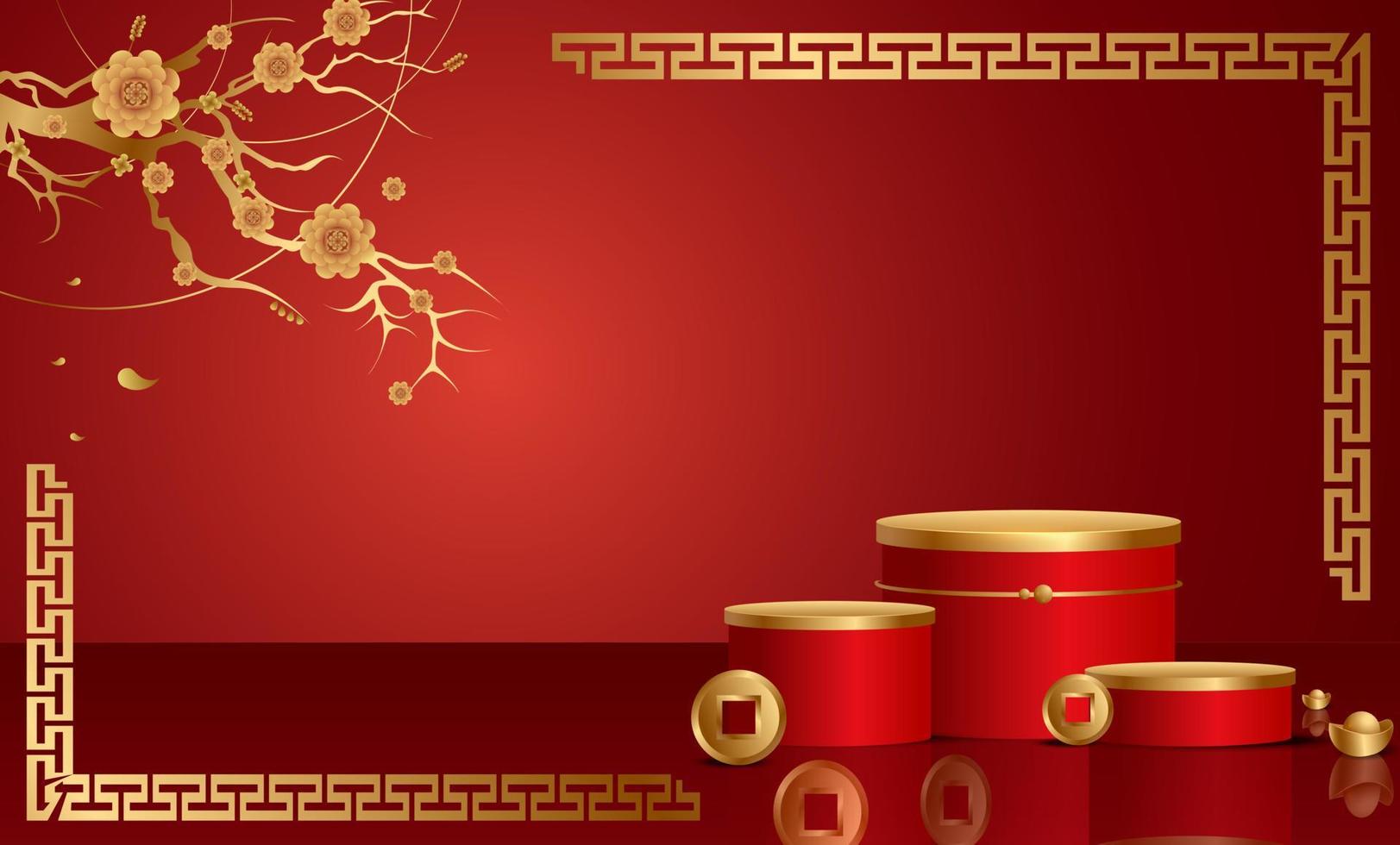 Podium and background for  Chinese new year,Chinese Festivals,  Mid Autumn Festival , flower and asian elements on background. vector