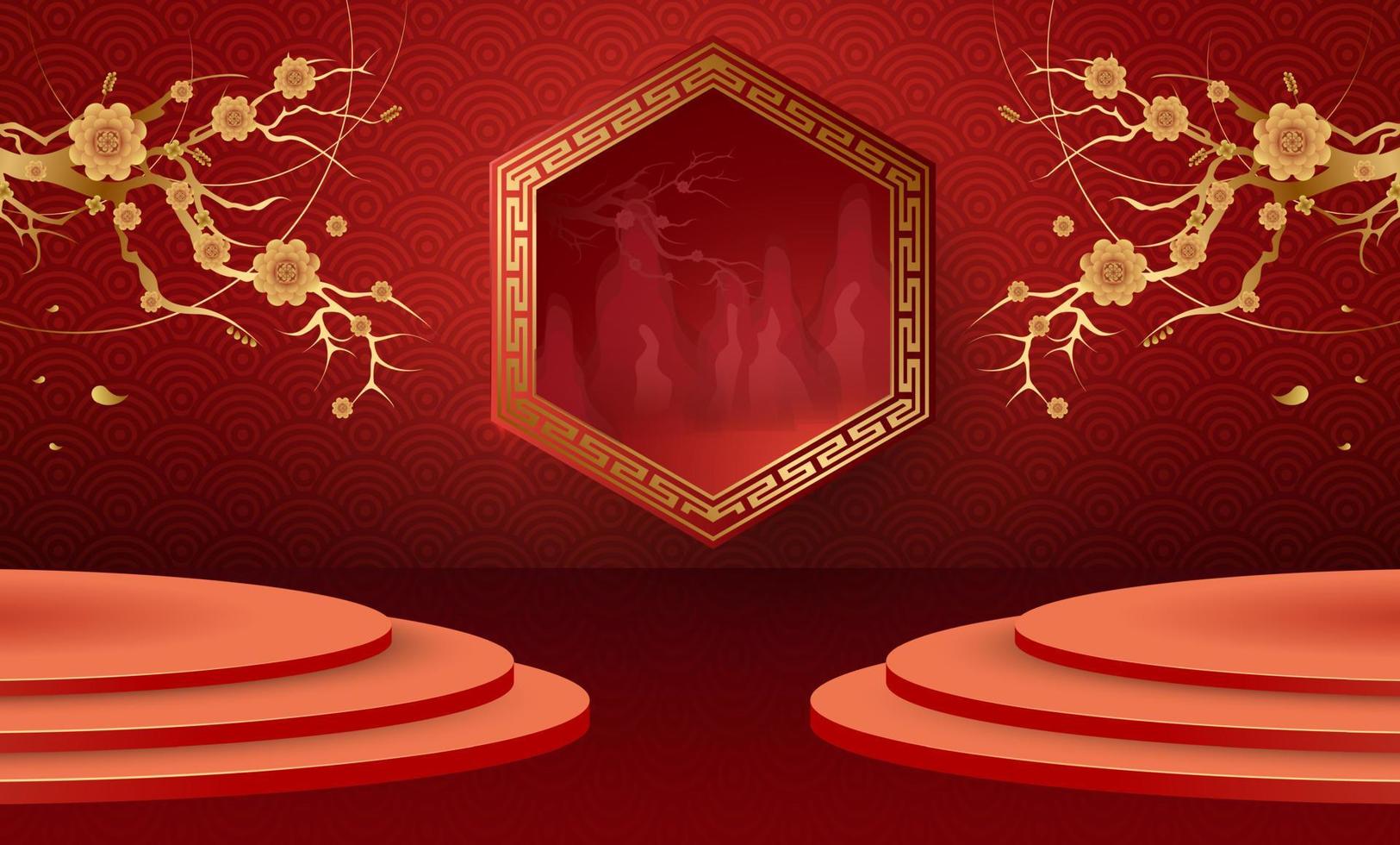 Podium and background for  Chinese new year,Chinese Festivals,  Mid Autumn Festival , flower and asian elements on background. vector