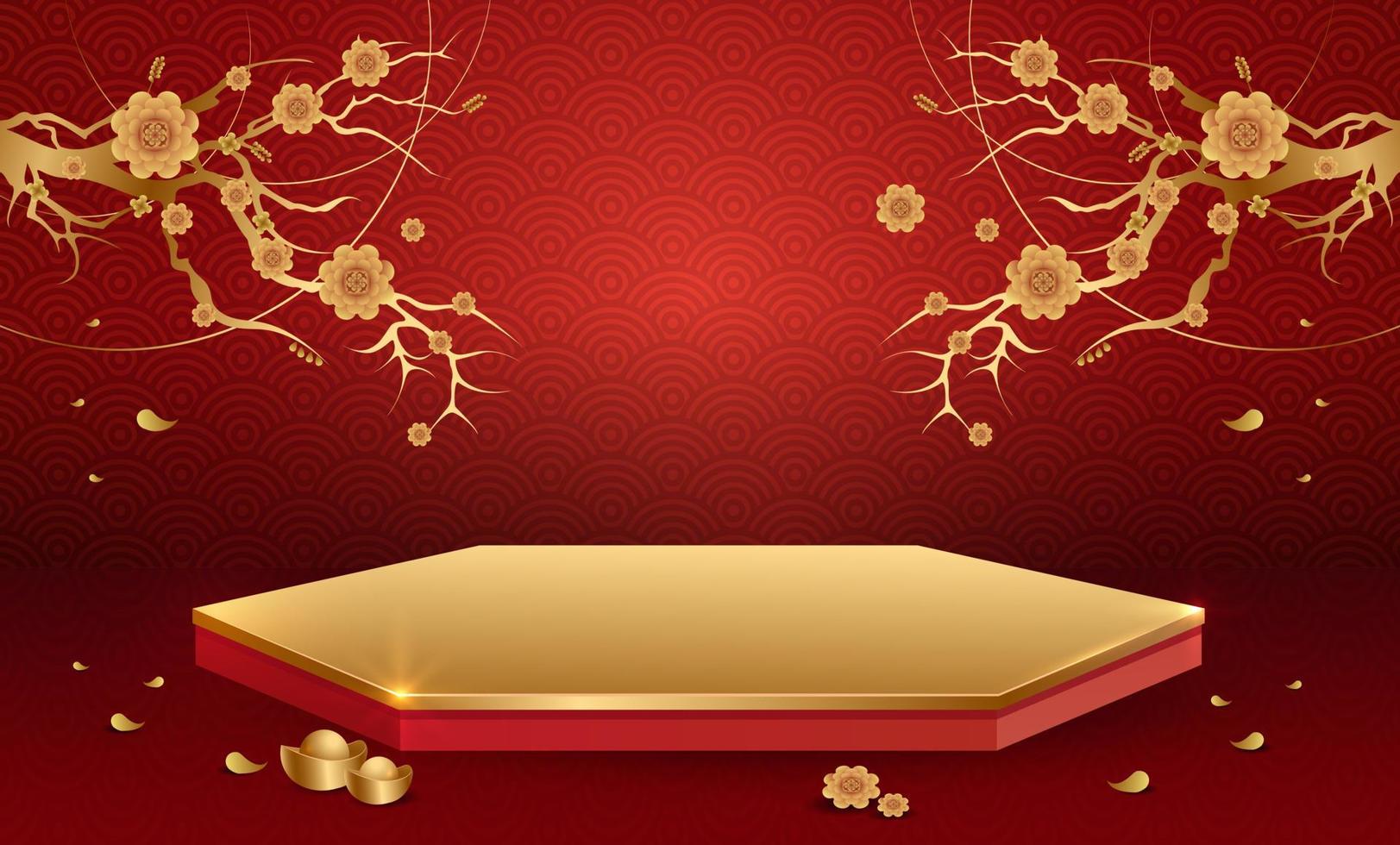 Podium and background for  Chinese new year,Chinese Festivals,  Mid Autumn Festival , flower and asian elements on background. vector