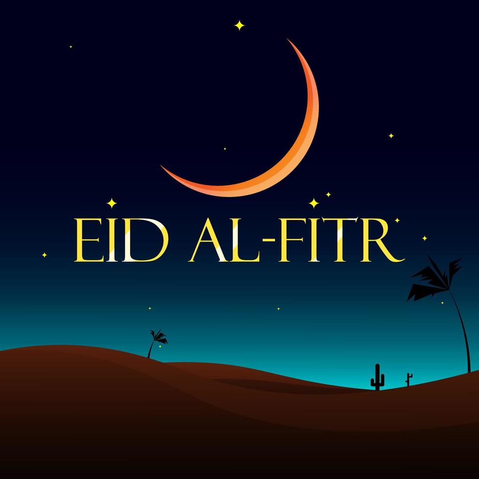 ilustración vectorial de la tarjeta de felicitación eid al-fitr para musulmanes al estilo del desierto vector