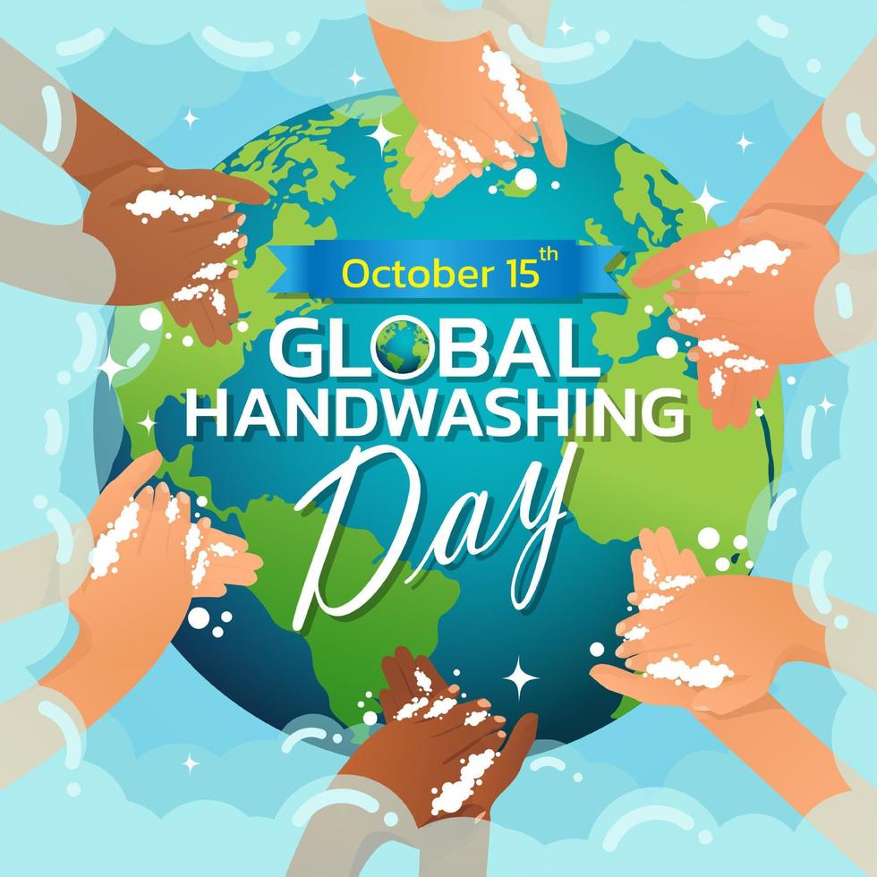 Handwashing day. Handwashing illustration. Water, washing hands, cleaning. Hygiene concept. vector