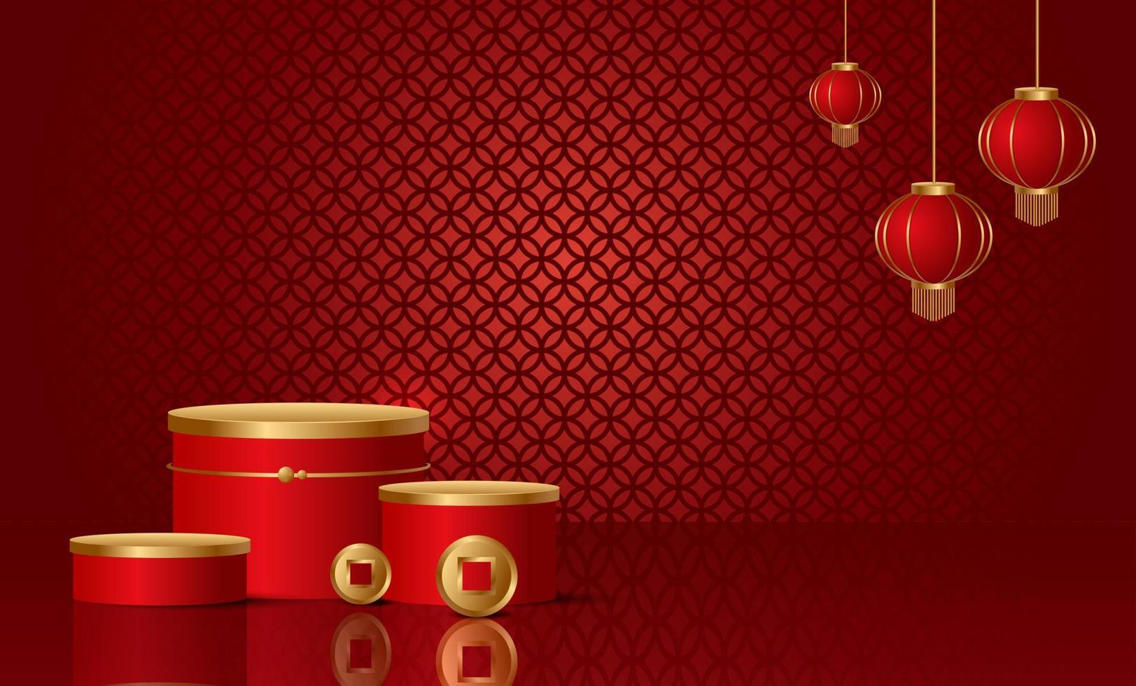 Podium and background for  Chinese new year,Chinese Festivals,  Mid Autumn Festival , flower and asian elements on background. vector