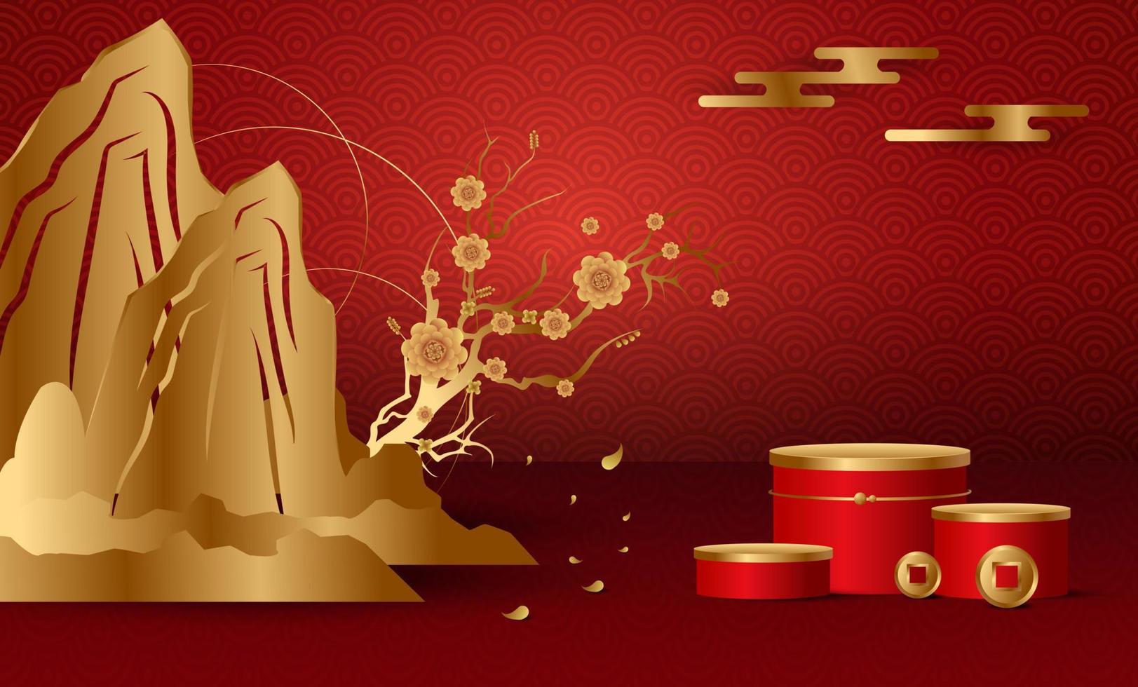 Podium and background for  Chinese new year,Chinese Festivals,  Mid Autumn Festival , flower and asian elements on background. vector