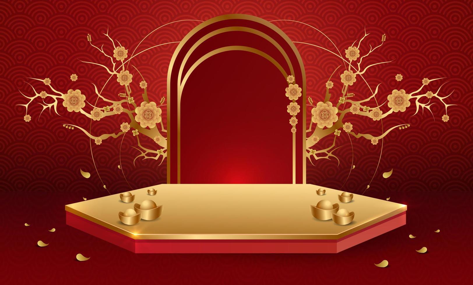 Podium and background for  Chinese new year,Chinese Festivals,  Mid Autumn Festival , flower and asian elements on background. vector