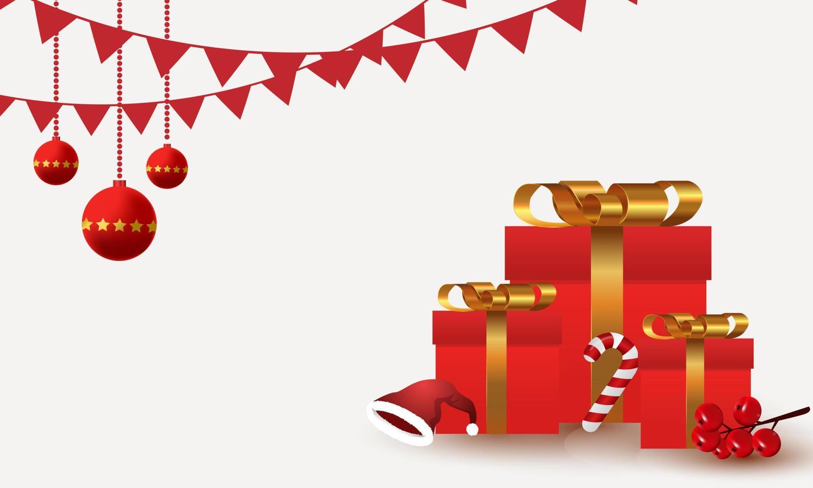 Background decorated with red gift boxes. merry Christmas. vector