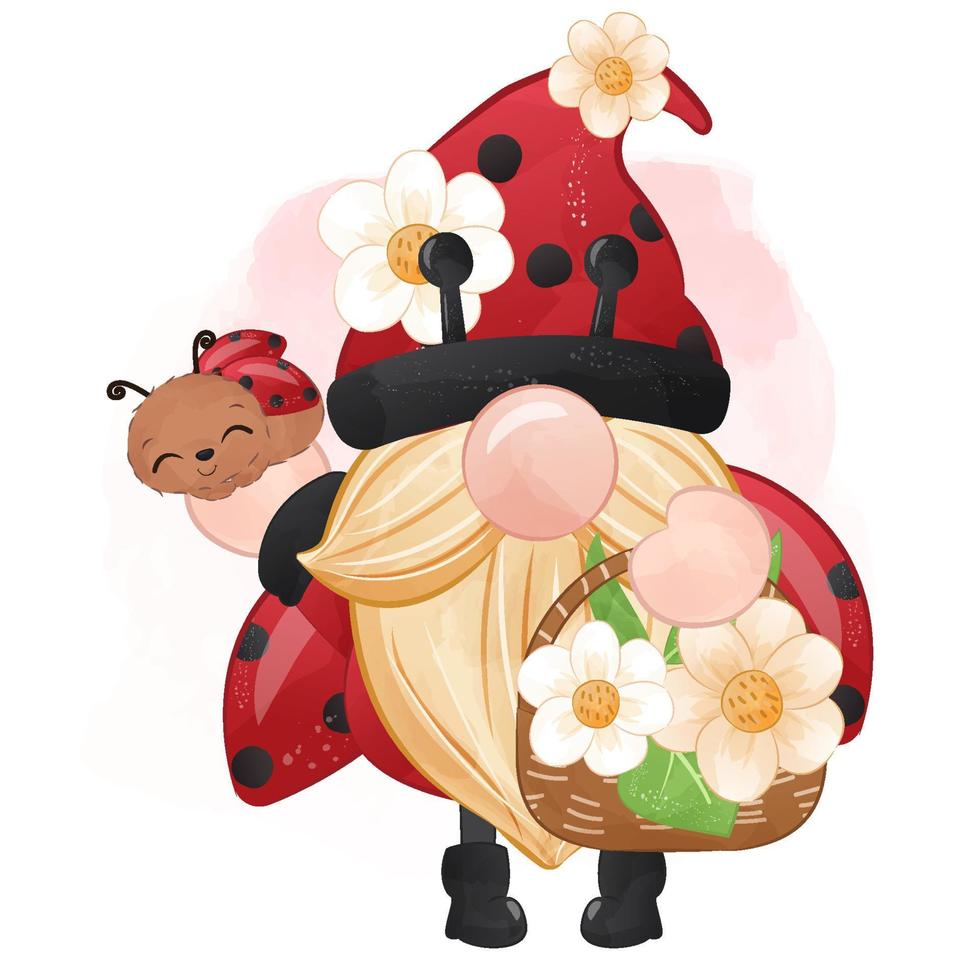 Cute Lady Bug Gnome Illustration vector