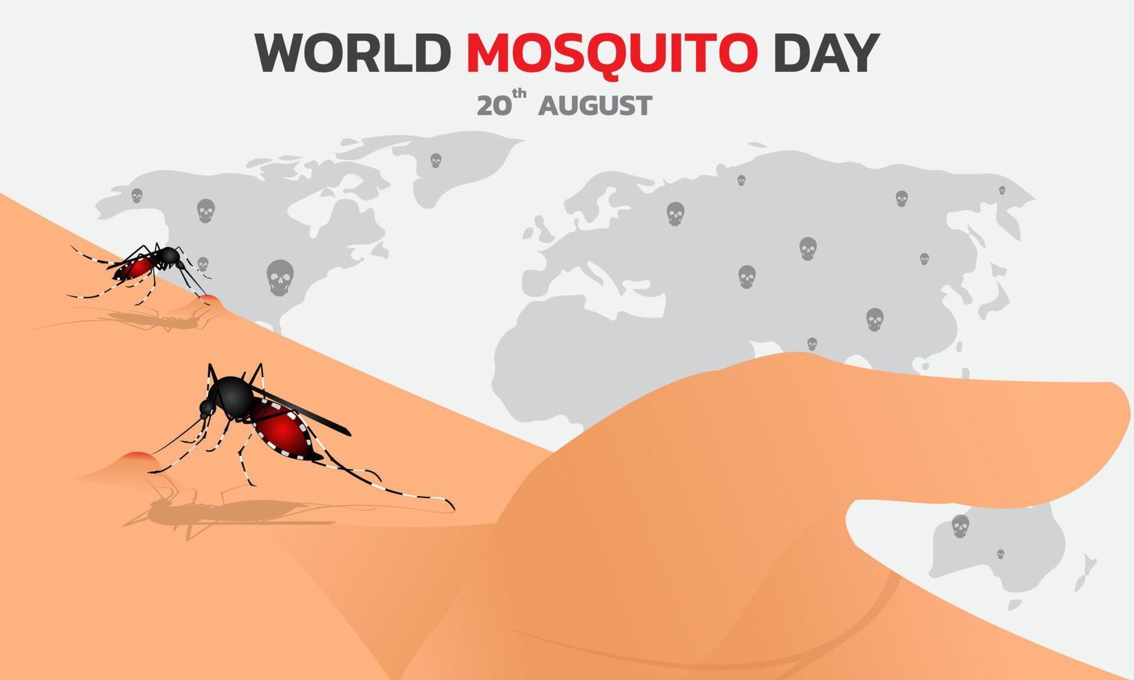 vector de mosquito con fondo de mapa mundial, día mundial del mosquito, día de la malaria, fiebre del dengue.