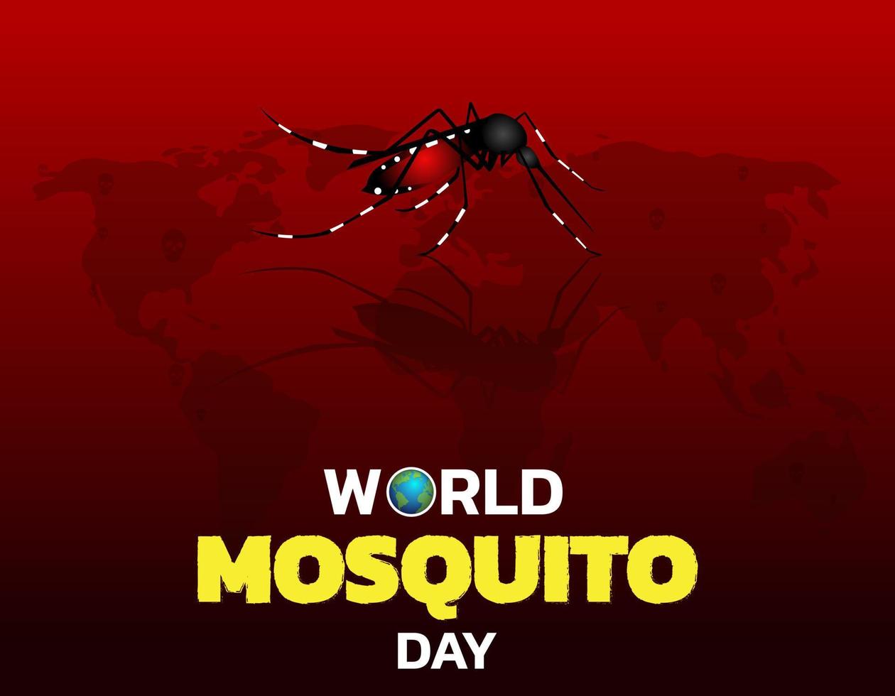 Mosquito Vector with world map Background, World Mosquito day, Malaria Day, dengue fever.