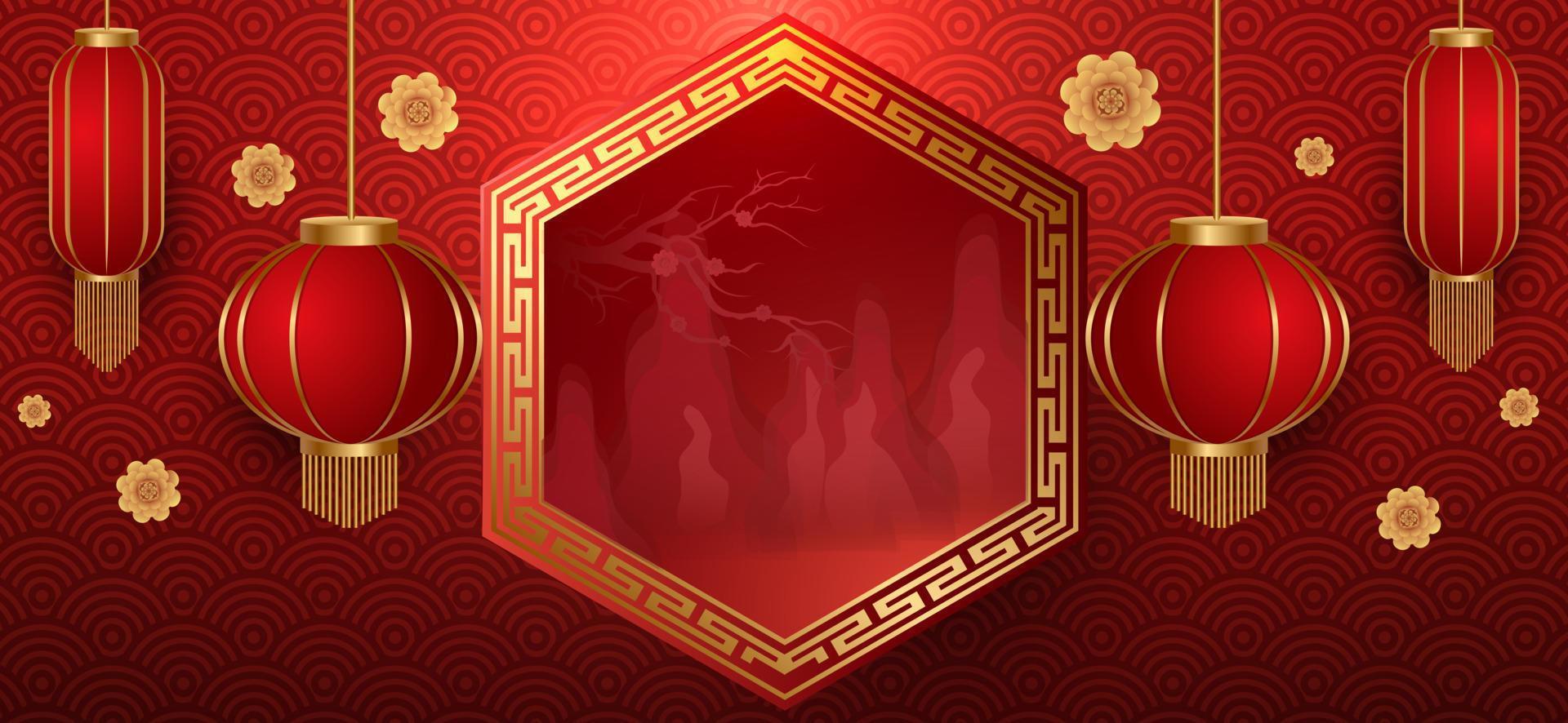 Podium and background for  Chinese new year,Chinese Festivals,  Mid Autumn Festival , flower and asian elements on background. vector