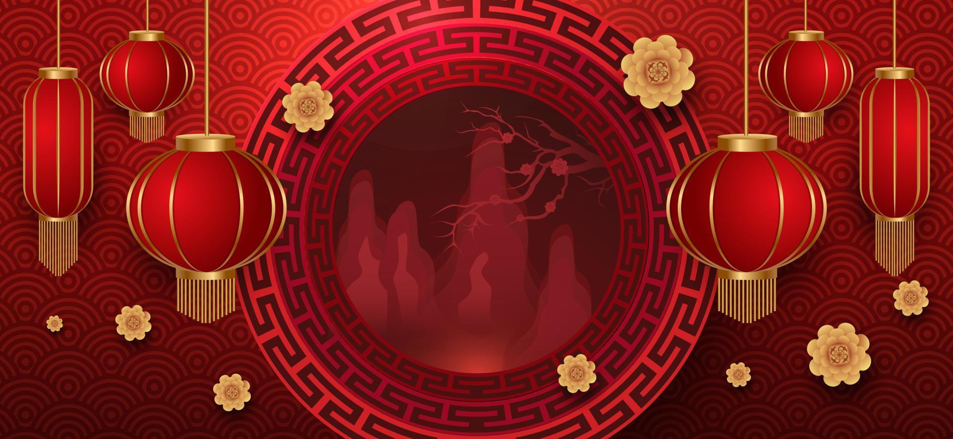 Podium and background for  Chinese new year,Chinese Festivals,  Mid Autumn Festival , flower and asian elements on background. vector