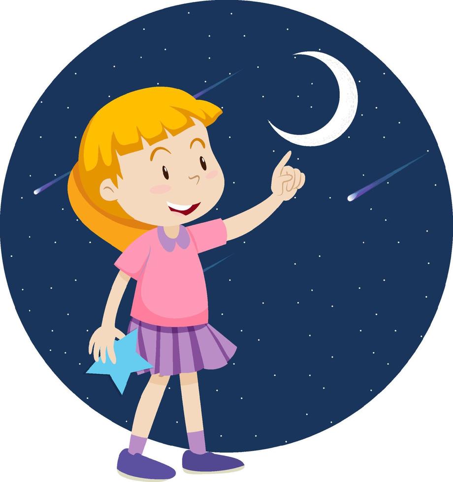 A girl pointing finger to the moon vector