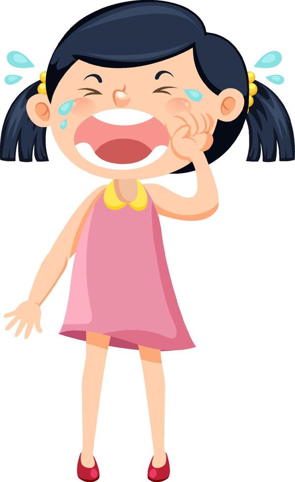 A girl in pink dress crying cartoon character vector