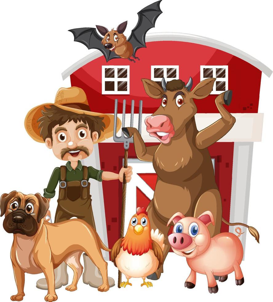 Many farm animals and farmer vector