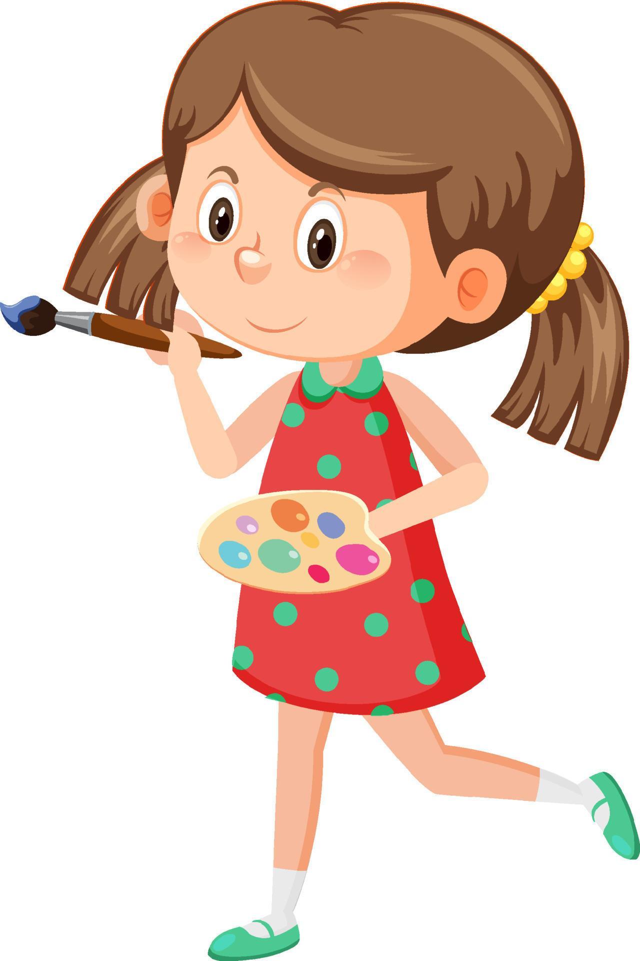 Cute girl cartoon character painting 7204542 Vector Art at Vecteezy